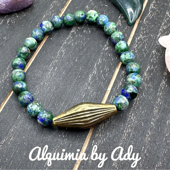 Turquoise and brass  handmade beaded bohemian bracelet/Protection bracelet - Picture 1 of 4